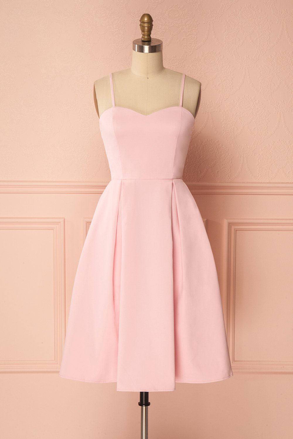 Pink satin short prom dress, pink homecoming dress - RongMoon