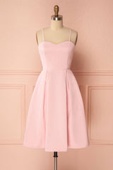 Pink satin short prom dress, pink homecoming dress - RongMoon