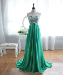 Green A-line sweetheart neck chiffon long prom dress, evening dress - RongMoon