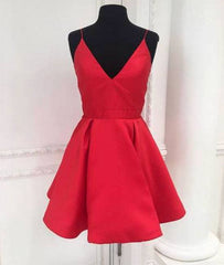 Cute v neck red short prom dress, red homecoming dress - RongMoon