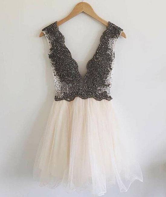 Custom Made Beaded Short Prom Dress, Homecoming Dress - RongMoon