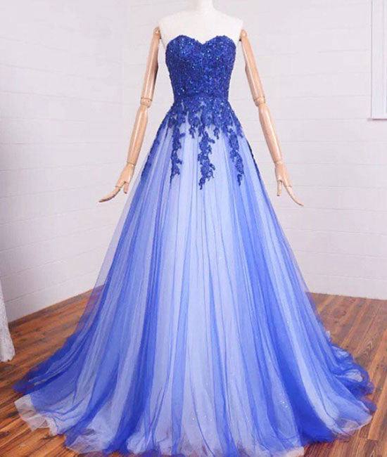sweetheart A-line Lace Tulle Long Prom Dresses, Formal Dresses - RongMoon