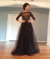Black lace Tulle backless Long Prom Dress, Evening Dress - RongMoon