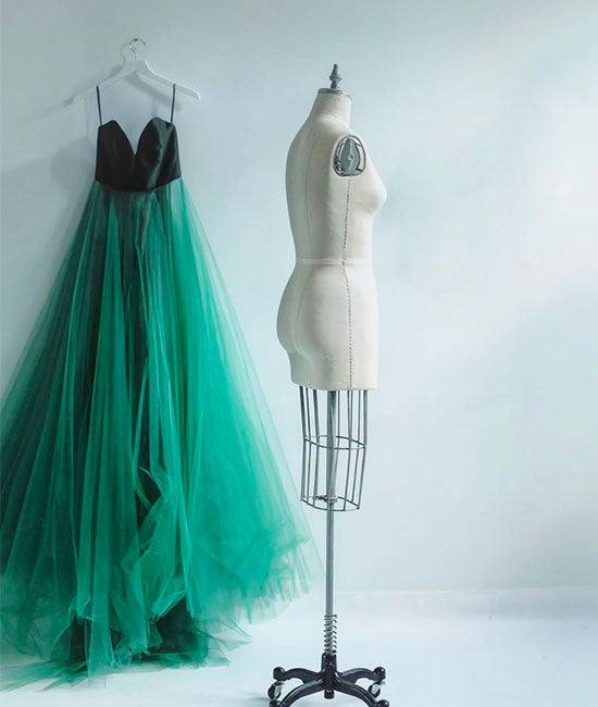 Simple green tulle long prom dress, green evening dress - RongMoon