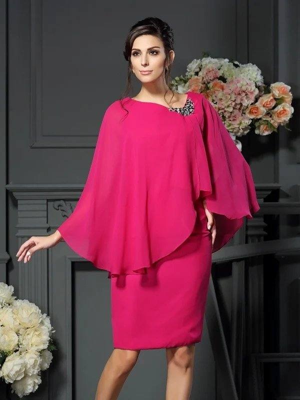 Sheath/Column Scoop Beading Sleeveless Short Chiffon Mother of the Bride Dresses - RongMoon