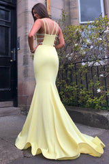 Simple sweetheart yellow satin long prom dress yellow formal dress - RongMoon