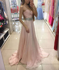 Sweetheart pink chiffon long prom dress, pink formal dress - RongMoon