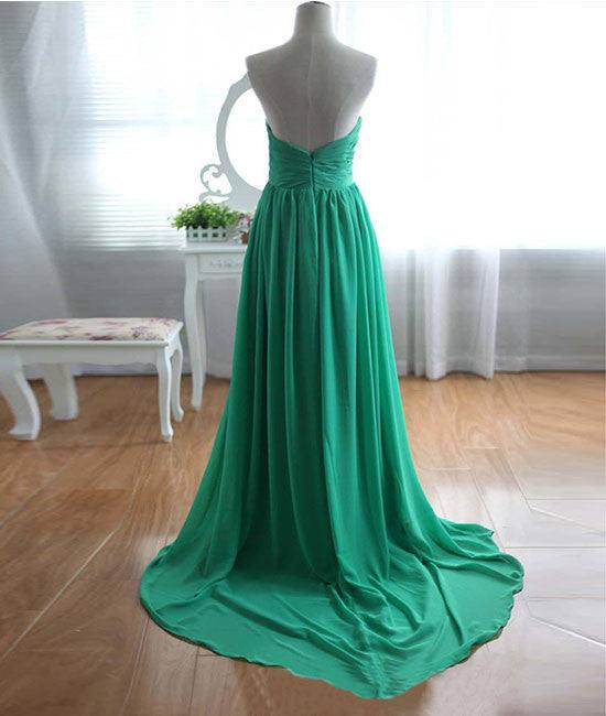 Green A-line sweetheart neck chiffon long prom dress, evening dress - RongMoon