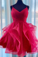 Burgundy tulle short prom dress, burgundy homecoming dress - RongMoon