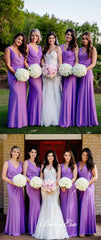 V-neck Purple Jersey Sheath Long Bridesmaid Dresses - RongMoon