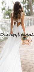 Simple V-neck Sleeveless Mermaid Side Slit Long Wedding Dresses, DB10744