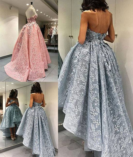 Unique sweetheart lace short prom gown, lace evening dress - RongMoon