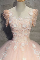 Pink tulle lace long prom dress pink tulle lace evening dress - RongMoon