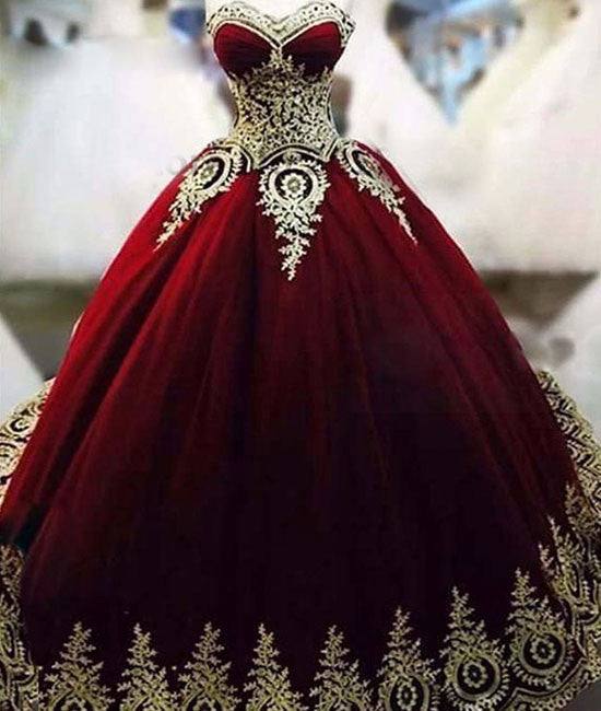 Unique burgundy lace long prom gown, bugrundy evening dress - RongMoon