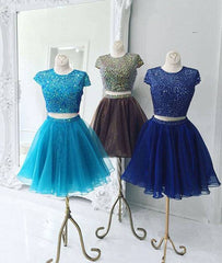 custom made beading two pieces short prom dress, cute homecoming dress - RongMoon