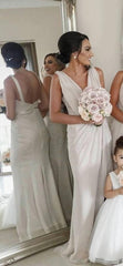 V-neck Sheath Side Slit Chiffon Bridesmaid Dresses, Long Bridesmaid Dresses, Popular Bridesmaid Dresses - RongMoon