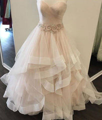 Champagne sweetheart tulle long prom dress, evening dress - RongMoon