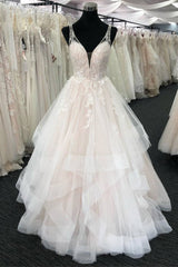 Light champagne tulle lace long prom dress, tulle evening dress - RongMoon
