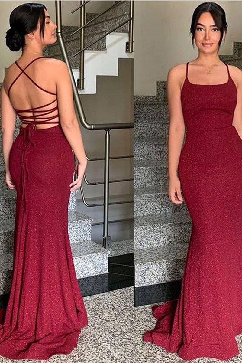 Burgundy mermaid long prom dress, burgundy formal dress - RongMoon
