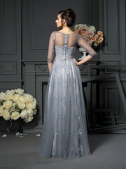 A-Line/Princess Scoop Lace 1/2 Sleeves Long Satin Mother of the Bride Dresses - RongMoon