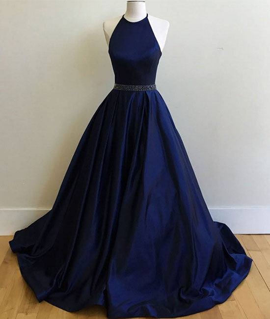 Simple dark blue long prom dress, evening dress - RongMoon