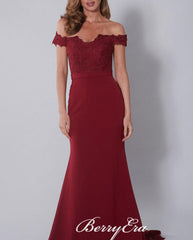 Off Shoulder Burgundy Lace Mermaid Long Bridesmaid Dresses - RongMoon