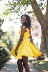 Simple yellow short prom dress, yellow homecoming dress - RongMoon
