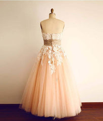 Champagne Tulle lace tea length Prom Dress, Bridesmaid Dress - RongMoon