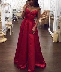 Simple Red Sweetheart neck satin long prom dress, red formal dresses - RongMoon