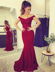 Mermaid V-neck Evening Dresses Lace Off Shoulder Prom Gowns