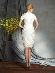 Sheath/Column Jewel Lace Short Sleeves Short Lace Mother of the Bride Dresses - RongMoon