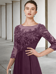 A-Line Mother of the Bride Dress Wedding Guest Plus Size Elegant Jewel Neck Ankle Length Chiffon Lace - RongMoon