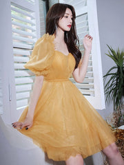 Yellow tulle short prom dress, yellow homecoming dress - RongMoon