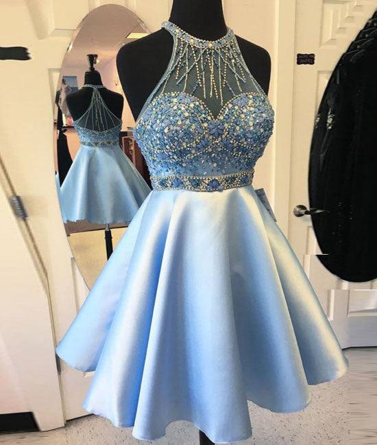 Cute blue short prom dress, blue homecoming dress - RongMoon