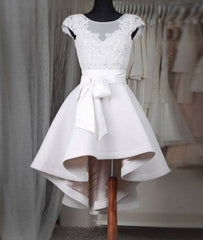 White round neck lace short prom dress, lace dress - RongMoon