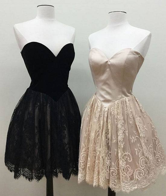 simple sweetheart lace short prom dress, cute homecoming dress - RongMoon