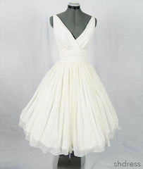 White v neck chiffon short prom dress, homecoming dress - RongMoon