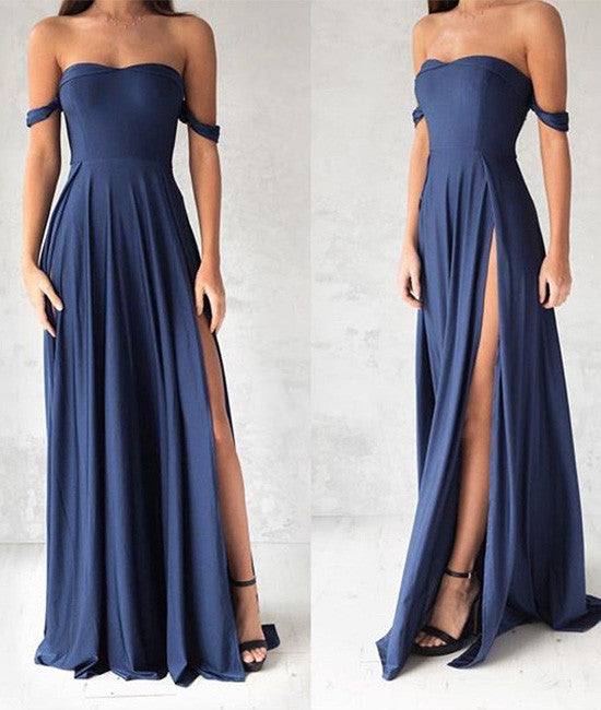 Simple chiffon blue long prom dress, evening dress - RongMoon