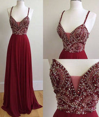 Unique sequin beads burgundy long prom dress, formal dress - RongMoon