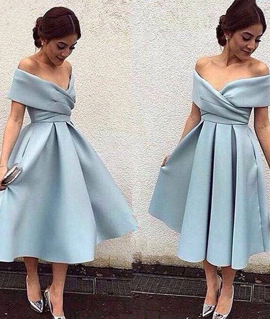 Simple Blue short prom dress, Retro prom dresses, light blue evening dress - RongMoon