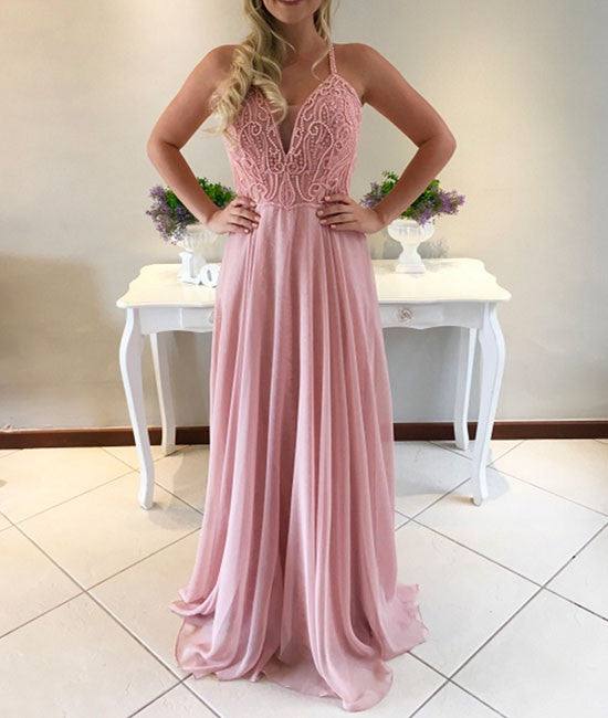 Pink A-line sweetheart neck chiffon long prom dress,formal dress - RongMoon
