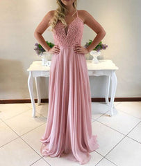 Pink A-line sweetheart neck chiffon long prom dress,formal dress - RongMoon