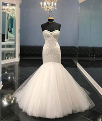 White tulle sweetheart long wedding dress, bridal dress - RongMoon