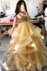 Unique sweetheart tulle long prom dress, tulle sweet 16 dress - RongMoon
