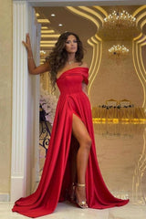 Une épaule en satin rouge une ligne longue robe formelle de bal sexy