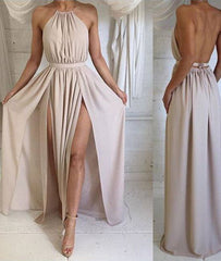 Simple A-line Backless Chiffon Long Prom Dresses, Formal Dresses - RongMoon