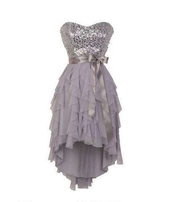 Gray sweetheart sequin short prom dress, bridesmaid dress - RongMoon