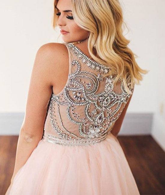pink tulle short prom dress for teens, pink homecoming dress - RongMoon