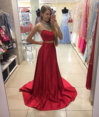Red two pieces sequin long prom dress, red evening dress - RongMoon