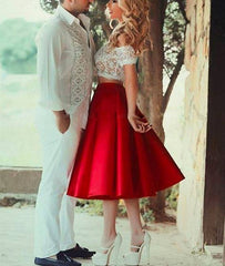 Cute Red 2 Pieces Short Lace Prom Dresses, Evening Dress - RongMoon